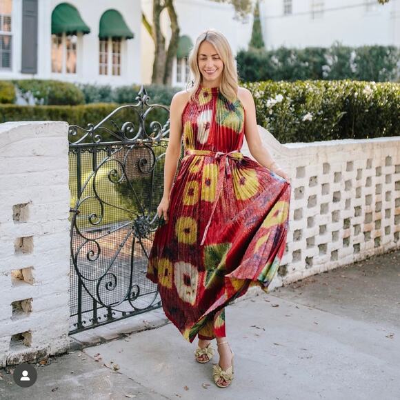 Ulla Johnson Amiko Dress Red Pleated Medallion Satin Maxi Boho Party Size 0 - Picture 1 of 16